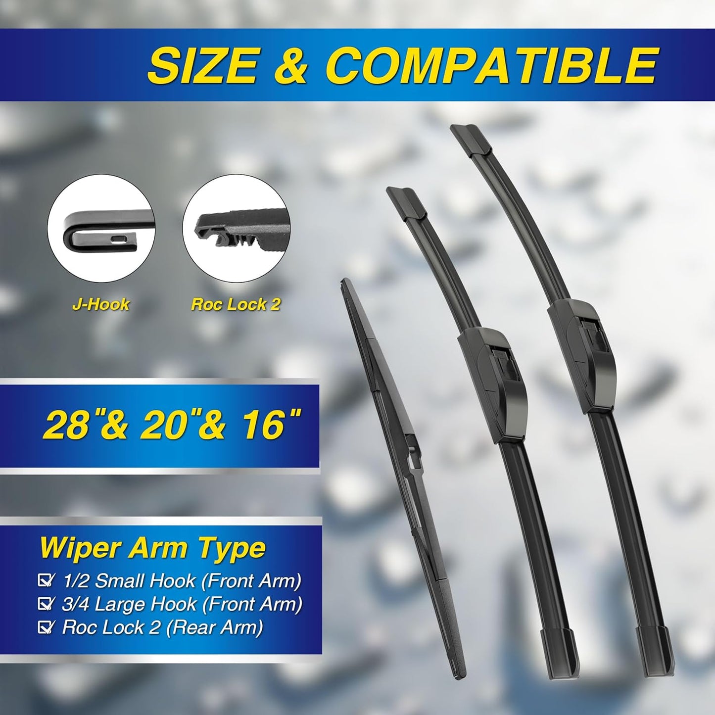 5 PLUS® Silicone Windshield Wipers Replacement for 2019-2024 Toyota RAV4/ 2006-2015 Mazda 5 Wiper Blades(Set of 3), Windshield Wiper Blades For My Car-26"/16"/12" - Colors A