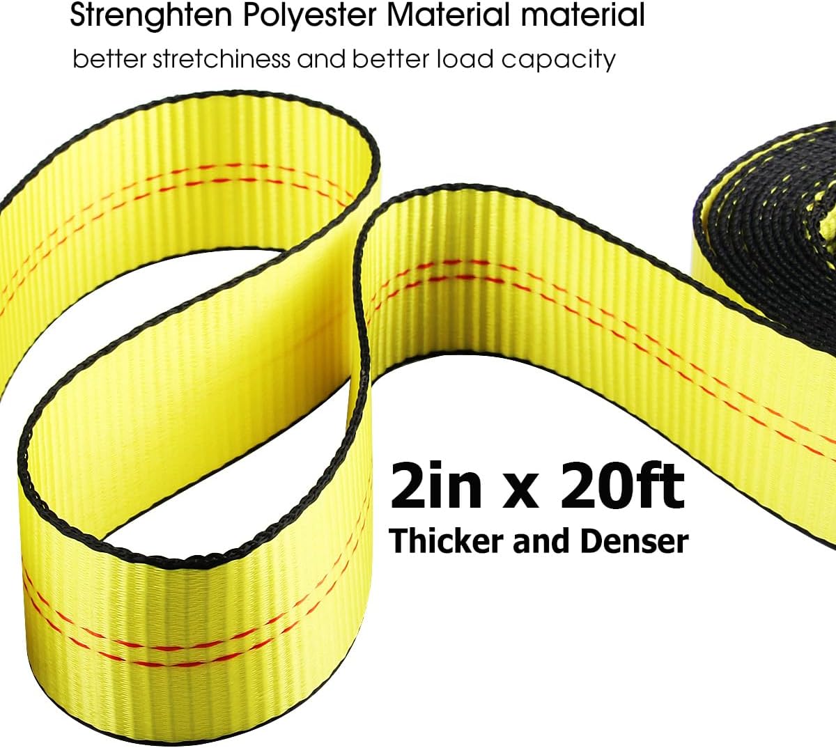Recovery Tow Strap with Reinforced Loops 2inx20ft Heavy Duty 26,000lb Break Strength Vehicle Recovery Rope for for Car Truck Jeep ATV SUV Reinforced Loops, Protective Sleeves