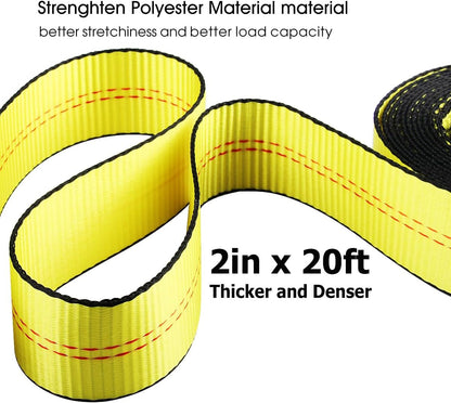 Recovery Tow Strap with Reinforced Loops 2inx20ft Heavy Duty 26,000lb Break Strength Vehicle Recovery Rope for for Car Truck Jeep ATV SUV Reinforced Loops, Protective Sleeves