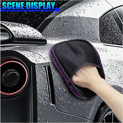 2PCS Car Wash Mitt, Soft Plush Non-Scratch Auto Dust Cleaning Pad, High-Density Car Washing Gloves, Universal Vehicle Exterior & Interior Detailing Supplies for Cars, Trucks, SUVs(Gray)