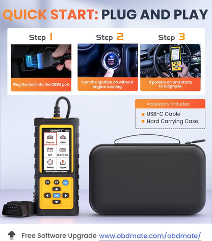 OBD2 Scanner with ABS SRS Transmission, Reset Fault Lights | Check Engine Code Reader with Full OBDII Functions | DLC Pin Test | Battery Voltage Check, Car Diagnostic Tool