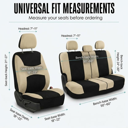 FH Group Full Set Cloth Car Seat Covers, Universal Fit Front and Split Bench Rear, Airbag Compatible, Washable for SUV, Sedan, Van - Black