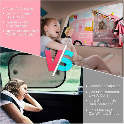 Car Window Shades, 2 PCS Magnetic Double Layer Auto Sun Shade for Side Windows Privacy Full Covers/Half Shade Options Back Car Window Curtains for Baby Protection
