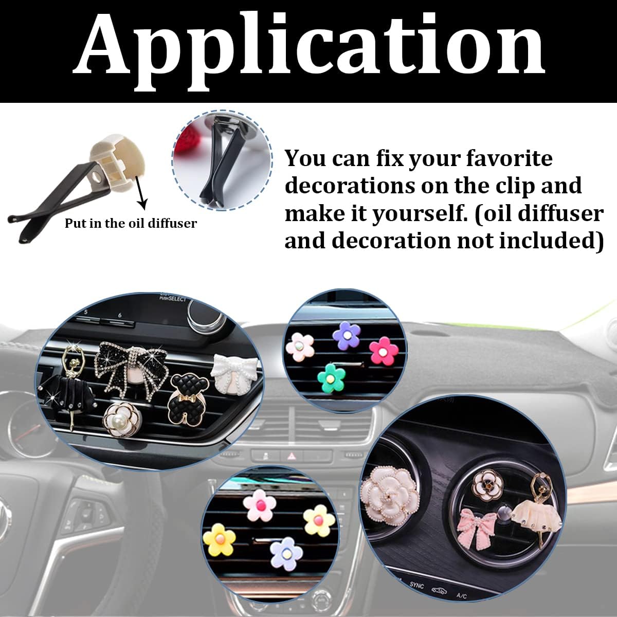 Dianrui 40PCS Black Square Head Car Vent Clips, 9mm Auto Air Conditioner Outlet, Air Freshener for Car Office Home