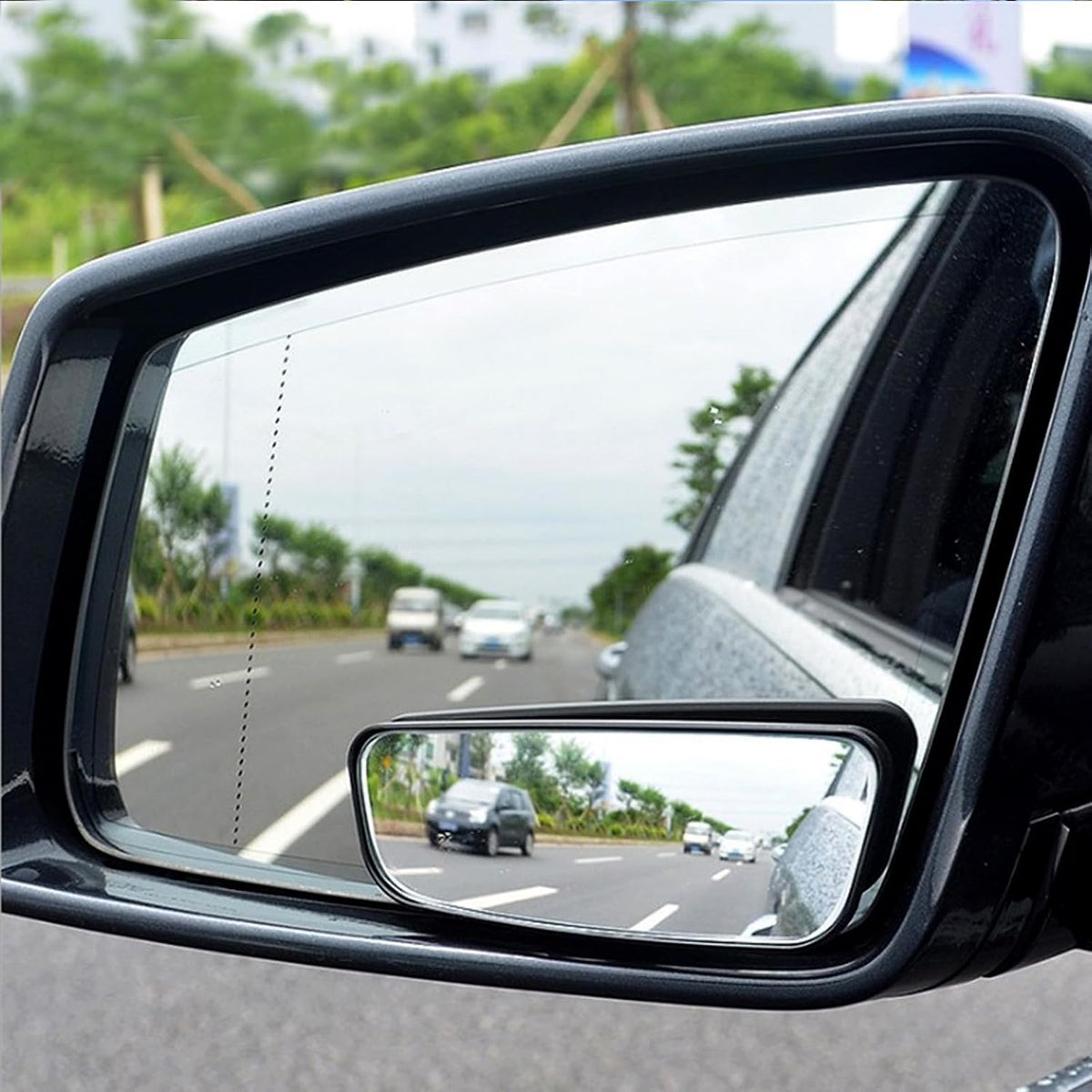 2 PCS Blind Spot Mirror, Rectangular Framed Curved Wide-angle Rearview Mirror, HD Anti-glare Parking Accessory with Adjustable Bracket, Truck Accessories for Men (Black)