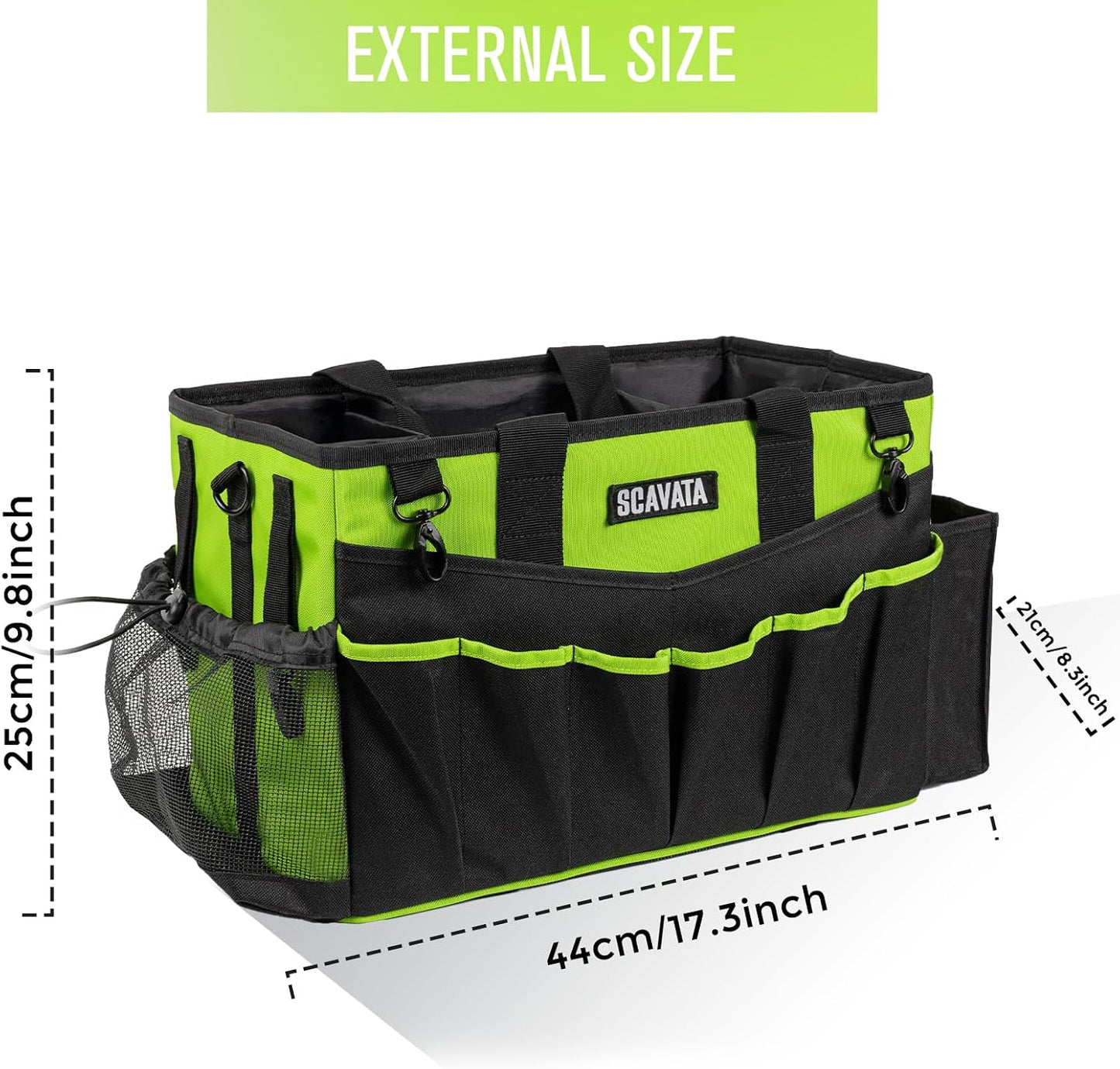 SCAVATA Wearable Cleaning Caddy Bag, Supplies Organizer with Handle & Shoulder Straps for Housekeepers, Under Sink & Car Cleaning Tool Organizer with 4 Foldable Dividers (Black)