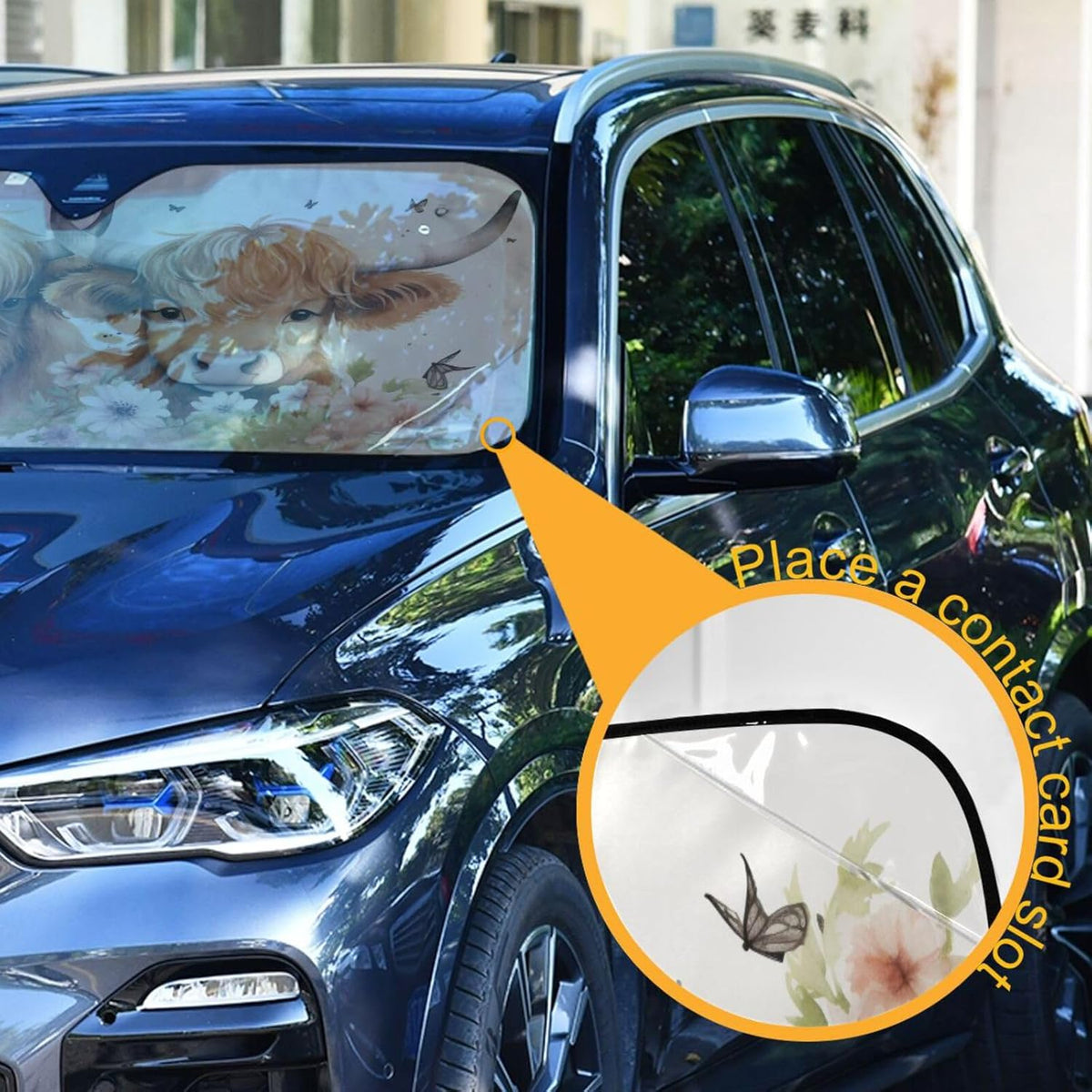 Black Leopard Car Windshield Sun Shade Animal Skin Print Foldable UV Ray Sun Visor Protector Sunshade to Keep Your Vehicle Cool (51" x 27.6")