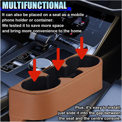 ZIMISI Car Cup Holder, PU Leather Auto Front Console Gap Filler Organizer, Multifunctional Cup Drink Holder, Car Seat Gap Filler Storage Box, Coin Bucket, Cell Mobile Phone Holder (Grey)