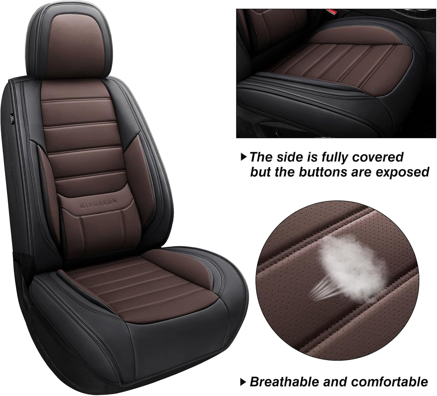 MINGBRON Car Seat Cover Full Set, Leather Car Seat Cover, Waterproof Seat Covers, Car Seat Cushion, Nappa Leather Seat Covers Car Seat Protector Universal Fit Most Cars Black