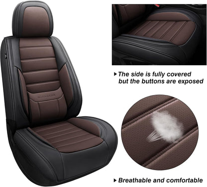 MINGBRON Car Seat Cover Full Set, Leather Car Seat Cover, Waterproof Seat Covers, Car Seat Cushion, Nappa Leather Seat Covers Car Seat Protector Universal Fit Most Cars Black