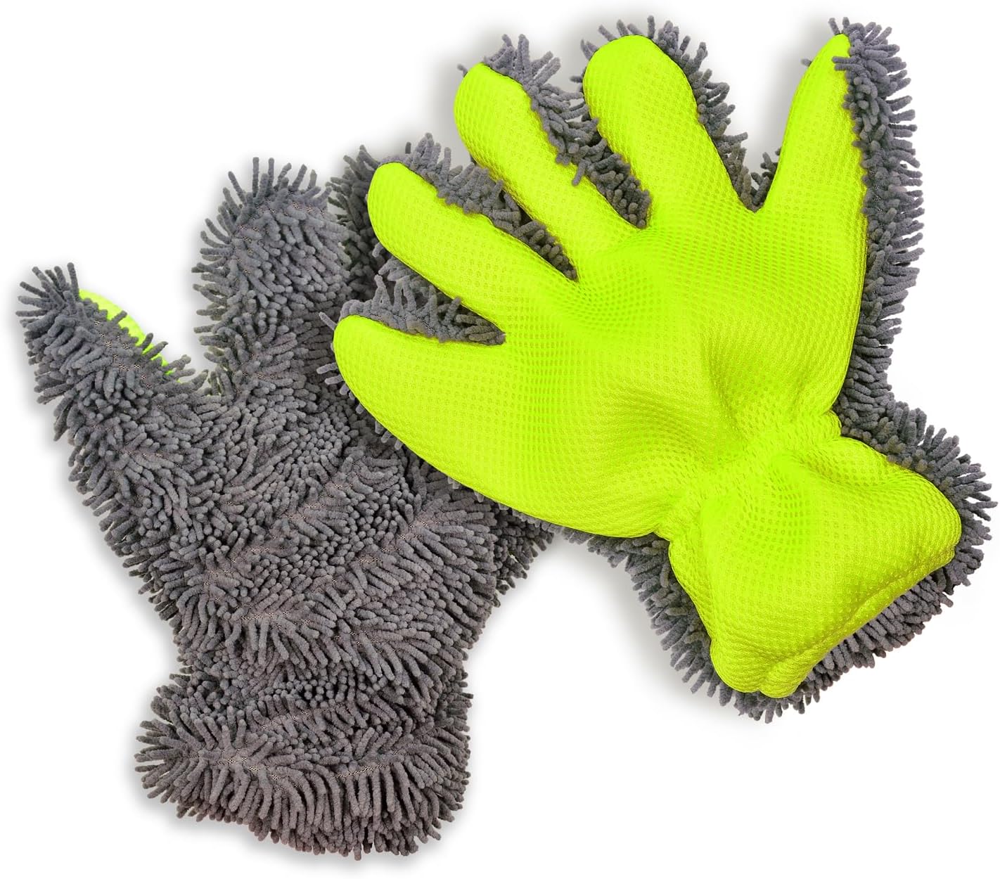 Car Wash Mitt Microfiber Scratch Free,Premium Chenille Ultra-Soft Car Wash Gloves,Thickened Inside Coated Swirl-Free Finish 5-Finger Design Detailing for Cleaning Car Wash Brush,2-Pack Yellow