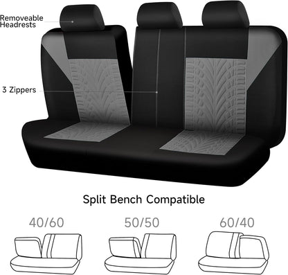CAR PASS Car Seat Covers Full Sets, Front & Split Rear Bench for Car, 3D Tyre Embossed Automotive Interior Covers, Airbag Compatible, Quick Setup Universal Fit Seat Covers for Car, SUV(Charcoal)