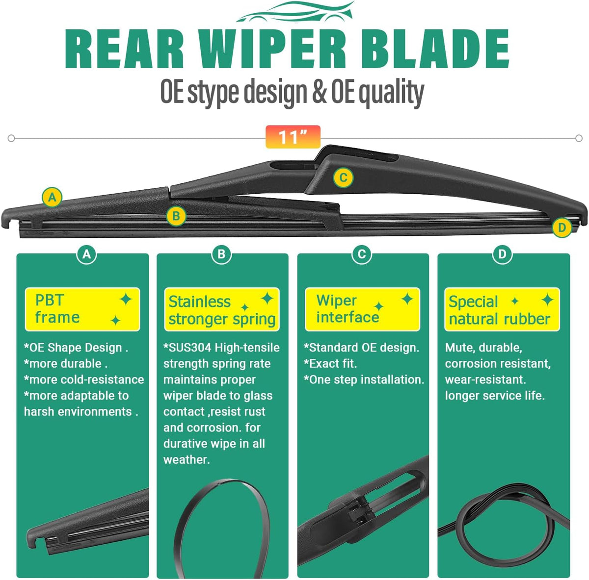 26" 16" 11" Windshield Wiper Blades Replacement for Chevrolet Chevy Trax 2024 2025 2026 Premium All Weather Front Rear Wipers Set - OEM Quality (Pack of 3) - Colors A