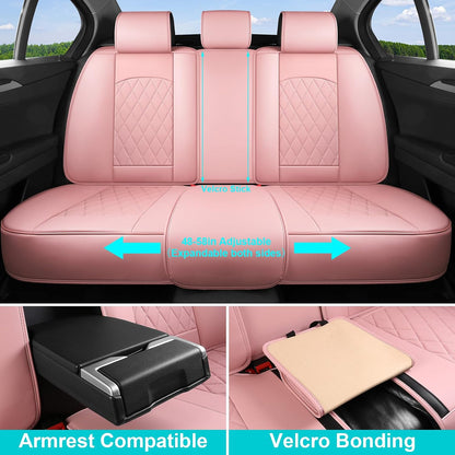 Car Seat Covers Full Set, Pink Leather Seat Covers for Car 5 Seats, Waterproof Car Seat Protector Front Seats Back Seat Cover, Automotive Carseat Cover Universal Fit for Most Cars SUV
