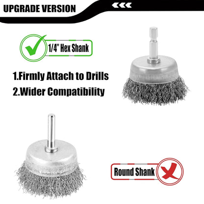 VIDICA Wire Brush for Drill Set 9Pcs,Abrasive Wire Wheel for 1/4 Inch Hex Shank, Wire Cup Brush for Drill, Coarse Crimped Carbon Steel Wire Brush Set for Removing Paint and Rust