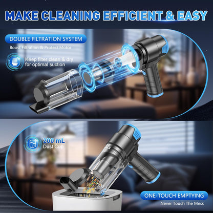 KMM Handheld Car Vacuum Cleaner, 10000PA Vacuum Cleaner & Air Duster, 120W High Power Hand Held Vacuum Cordless, Portable Vacuum Rechargeable with Multi-Nozzles & LED Light for Car, Home, Pet, Office