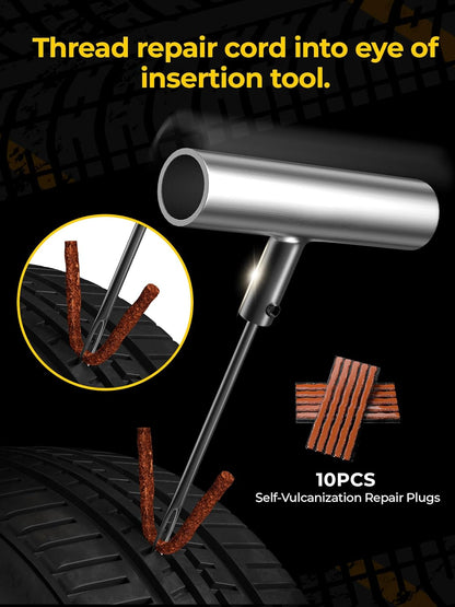 AUTOWN Tire Repair Kit with Plugs Fix Punctures & Plug Flats with Ease - Heavy Duty Flat Tire Puncture Repair Kit for Car, Motorcycle, ATV, UTV, RV, Trailer, Tractor, Jeep, Etc