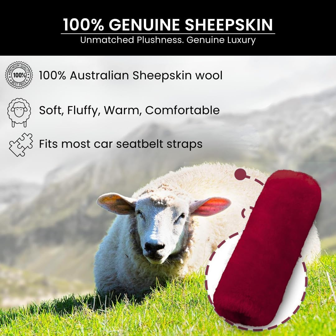 Andalus Brands 2 Pack Genuine Merino Wool Sheepskin Seat Belt Cover – Soft Shoulder Pad, Neck Cushion Protector – Authentic Car Accessories (Pearl)