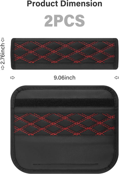 2PCS Car Seat Belt Cover Pads,Leather Seatbelt Covers Protect Shoulder and Neck Car Accessories Interior,Universal Car Seat Strap Pads Car Decorations for Most Cars Trucks (Black/Red)