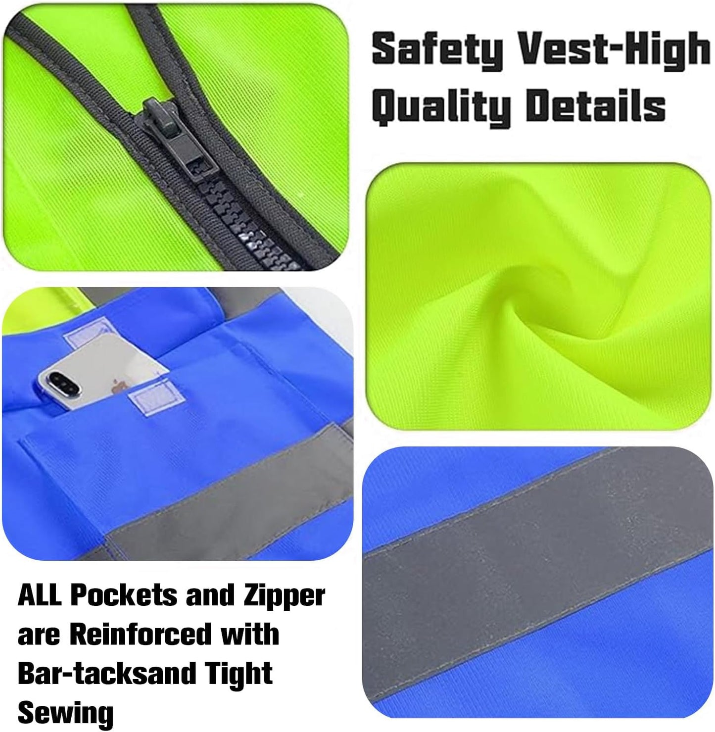 Safety Vests 20 Pack,Hi Vis Construction Vest with 5 Pockets and Zipper,Reflective Vest for Men Women Work One Size