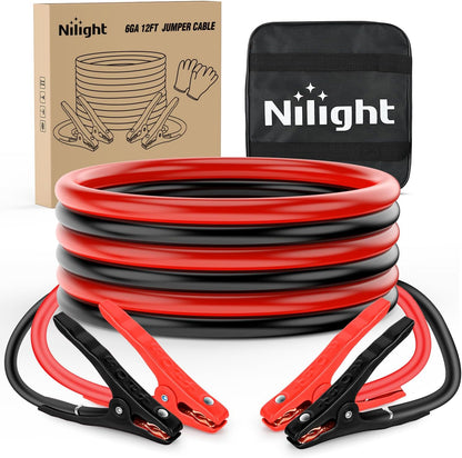 Nilight Jumper Cables for Car Battery 8 Gauge 12 FT Booster Cable Heavy Duty 250 A CCA with Carrying Bag Jump Start Emergency Kit Pickup Vans SUV Sedan Motorcycle
