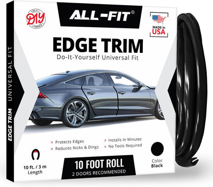 All-Fit Automotive Car Door Edge Protector – Universal DIY Edge Trim to Prevent Scratches & Dings – Flexible Adhesive Molding Trim for Cars, Trucks & SUVs (10 Ft - Black)