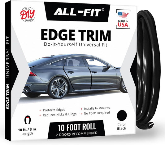 All-Fit Automotive Car Door Edge Protector – Universal DIY Edge Trim to Prevent Scratches & Dings – Flexible Adhesive Molding Trim for Cars, Trucks & SUVs (10 Ft - Black)