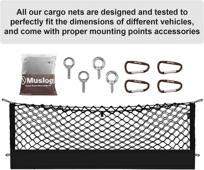 Muslogy Truck Bed Cargo Net Trunk Netting Compatible with 2023-2025 2026 Honda CR-V Accessories, Pickup Cargo Organizer SUV Sedan Storage Net w/Heavy Duty Carabiners - Colors A