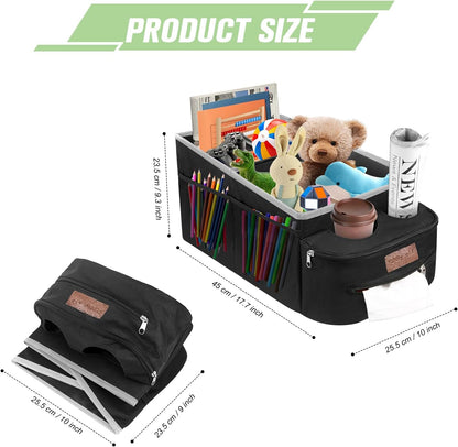 FUNNy elf Car Backseat Organizer for Cars, Collapsible Front Seat Organizer with 4 Cup Holders, Storage Pockets & Dividers, Passenger Seat Organizer for SUV, Truck, Sedan