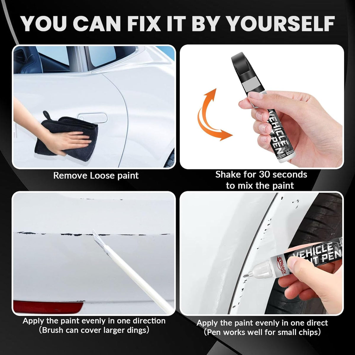 Black Touch Up Paint for Cars, Color Accurate Car Touch Up Paint, Professional Automotive Scratch Repair, Lasting Auto Scratch Remover, Quick Dry, Easy to Use, Safe and Waterproof, Versatile Use
