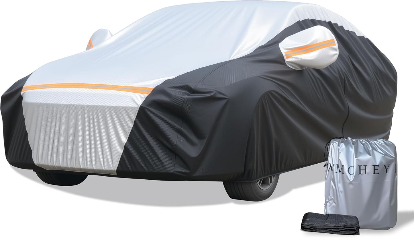 Car Cover Waterproof All Weather,6 Layers Car Covers for Automobiles, Full Exterior Cover with Zipper, Outdoor Car Cover Sun UV Rain Snow Wind Protection, Fit for 185"(185*70*59 inch)Sedan