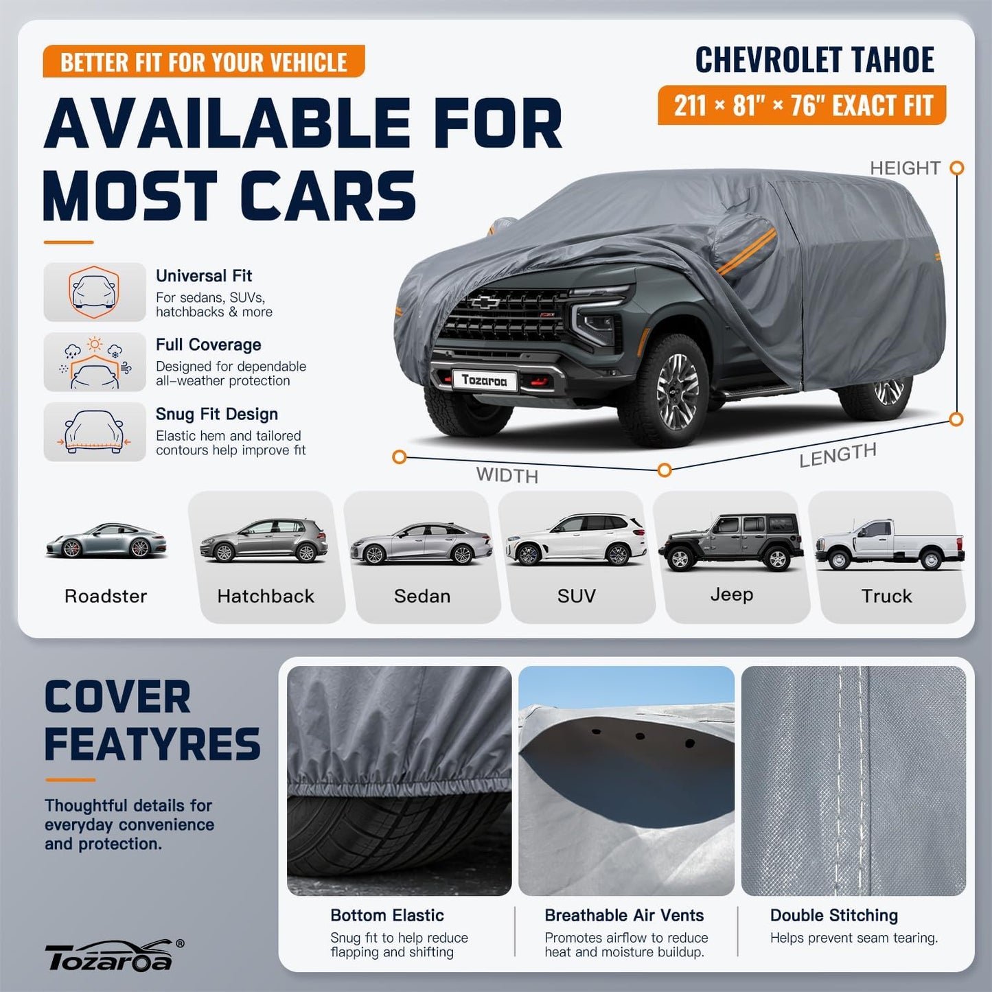 SUV Cover Waterproof All-Weather,Outdoor Full Exterior Automobiles SUV(Length 182-190 inch) with Windshield Sun Shade Universal Fit Toyota RAV4,CRV,Model Y,Q5,Size S2 (See SizeChart)