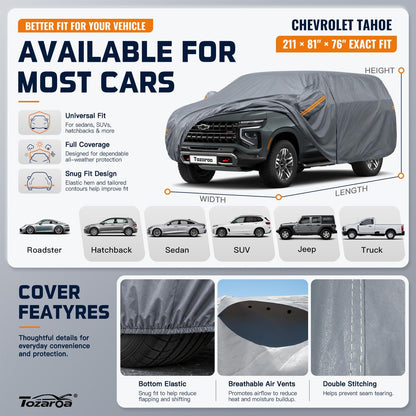 SUV Cover Waterproof All-Weather,Outdoor Full Exterior Automobiles SUV(Length 182-190 inch) with Windshield Sun Shade Universal Fit Toyota RAV4,CRV,Model Y,Q5,Size S2 (See SizeChart)
