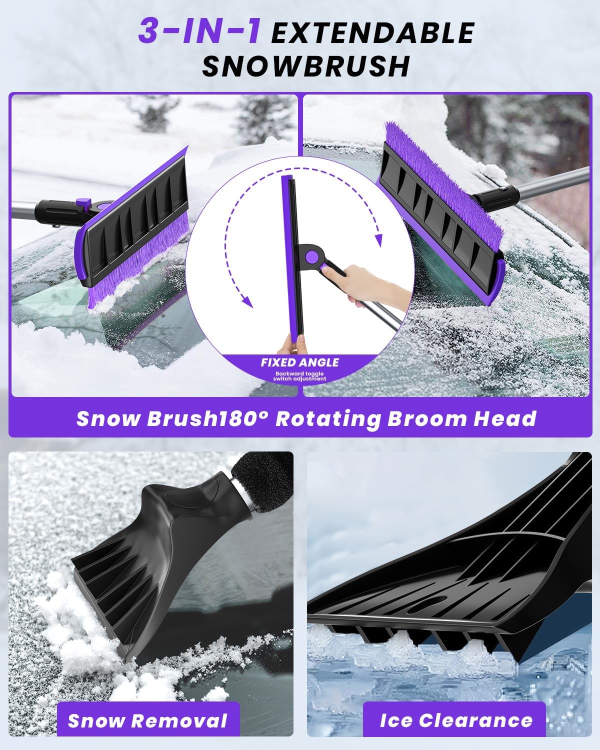 helloleiboo 2025 Extra Long 55.7" Ice Scrapers for Car Windshield Multi-Functional Detachable Car Ice Scraper with Foam Grip and 270° Pivoting Brush Head Snow Brush for SUV Truck Auto (Blue)