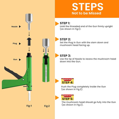 GRAND PITSTOP Tubeless Tire Gun Puncture Repair Kit with Mushroom Plug for Tyre Punctures and Flats on Cars, Motorcycles, ATV, Trucks & Tractors (Gun Puncture Kit 30 Plugs)