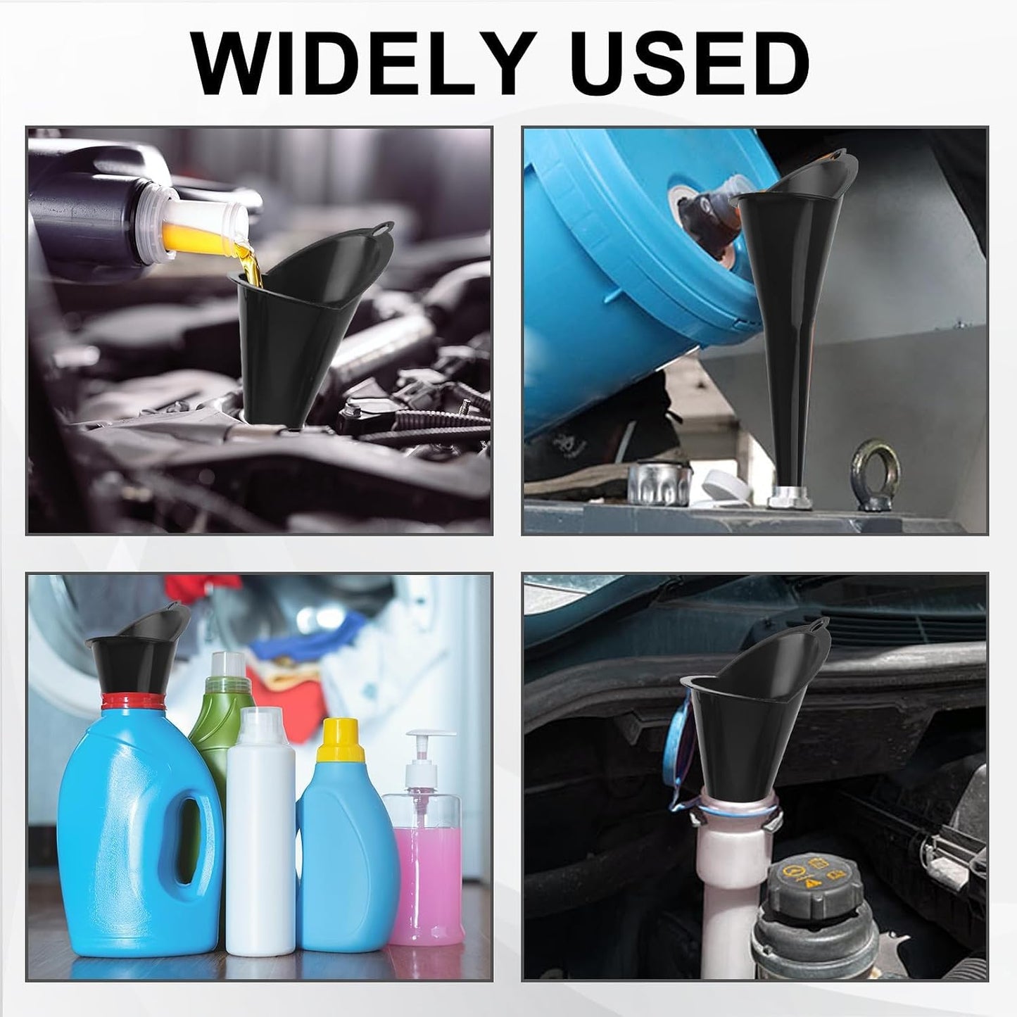 Long-Neck Oil Funnel for Automotive – Multi-Function Plastic Funnel for Oil, Gas & Lubricants – Universal Car Accessory (Black (1-Pack))
