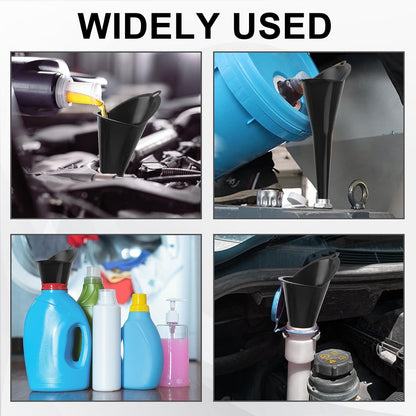 Long-Neck Oil Funnel for Automotive – Multi-Function Plastic Funnel for Oil, Gas & Lubricants – Universal Car Accessory (Black (1-Pack))
