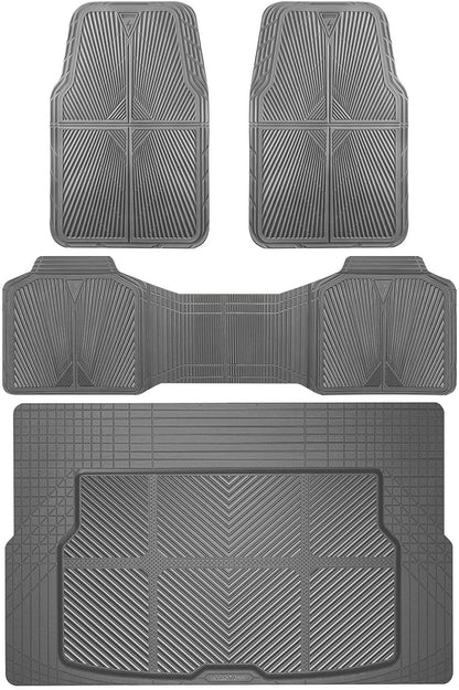 CAR PASS Rubber Floor Mats, All Weather Waterproof Trim-to-Fit Automotive Mats for Cars Trucks SUV, Anti-Slip Easy Clean, Heavy Duty Full Set 3-Piece, All Black