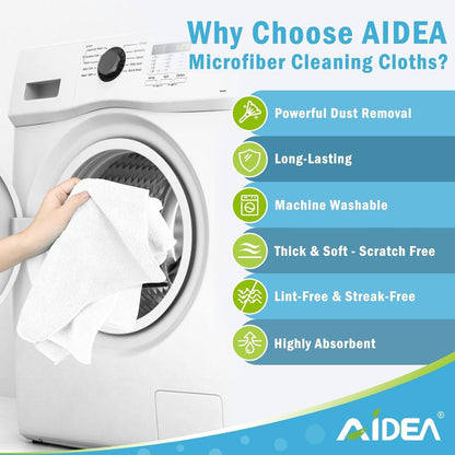 AIDEA Microfiber Cleaning Cloth-12PK, Soft Microfiber Towels for Cars, Absorbent Cleaning Rags, Lint-Free Streak-Free Wash Cloths for House, Kitchen, Window(12in.x12in), Black