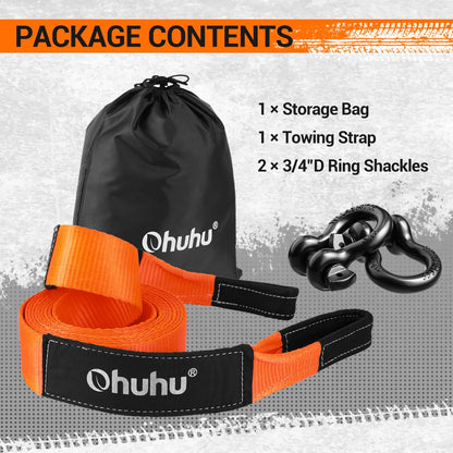 Ohuhu Heavy Duty Tow Straps Recovery Kit 3" x 30ft, 31,944 lbs Break Strength, Triple Reinforced Loop, Protective Sleeves, Tow Strap Heavy Duty with 3/4" D-Ring Shackles for Truck, Jeep, SUV, ATV