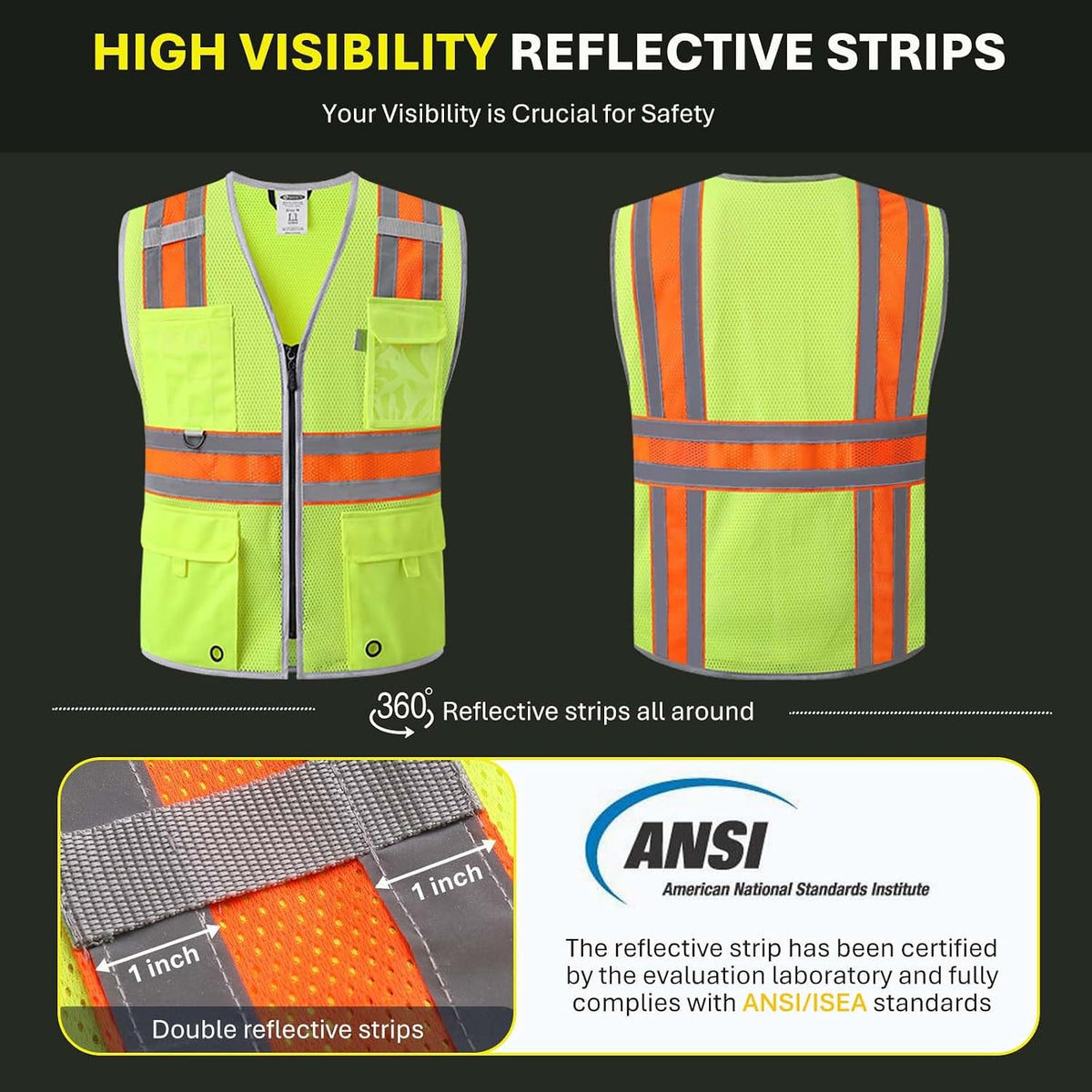 JKSafety Safety Vest for Men Women Hi Vis Relfective Vest with Pockets High Visibility Meet ANSI Standard