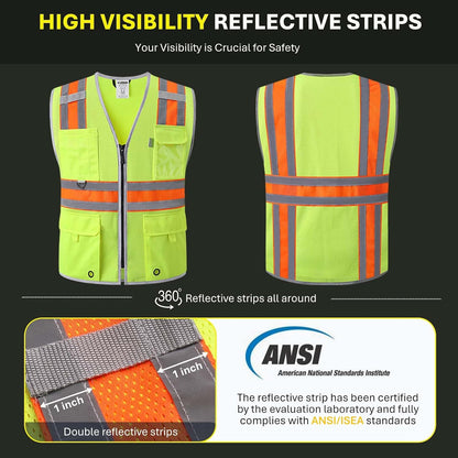 JKSafety Safety Vest for Men Women Hi Vis Relfective Vest with Pockets High Visibility Meet ANSI Standard