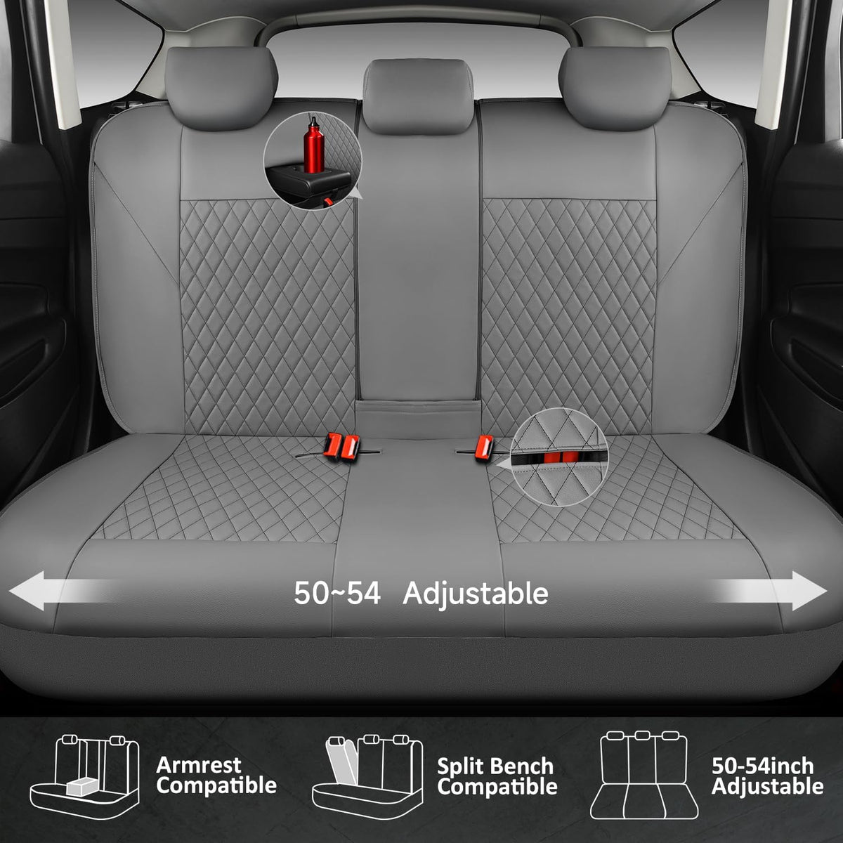 CAR PASS Quilting Leather Seat Cover Two Front Seats Only, Universal Fit Automotive Front Seat Covers Waterproof Deluxe PU Premium Vinyl Luxury for Cars Sedan Van SUV Airbag Compatible 2 Pieces,Black