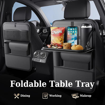 Coverado Car Backseat Organizer(2 Packs) with Tablet Tray, Nappa Leather Organizer for Car Seat Back, Waterproof Car Seat Organizer with Touch Screen, Seat Protector Kick Mats for Kids