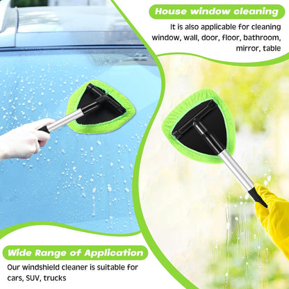 Potchen 8 Pcs Car Windshield Cleaner Tool Kit with Extendable Handle, Microfiber Towel Pads, Brush, Empty Spray Bottle for Auto Glass Wiper Suvs Rvs & Home Windows(Purple)