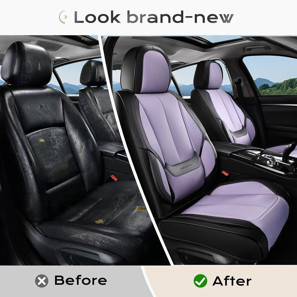 Coverado Seat Covers Full Set, Black Seat Covers for Cars 5 Seats, Car Seat Protector, Waterproof Nappa Leather Car Seat Cushion, Front and Rear Car Seat Cover Fit for Most Sedans SUV Pick-up Truck - Colors A