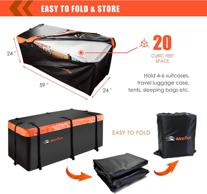 MeeFar Rooftop Cargo Carrier Car Roof Bag 21 Cubic Feet 100% Waterproof Car Top Carrier, Fits All Vehicle with/Without Rack,Include Anti-Slip Mat,10 Reinforced Straps,6 Door Hooks,Luggage Lock