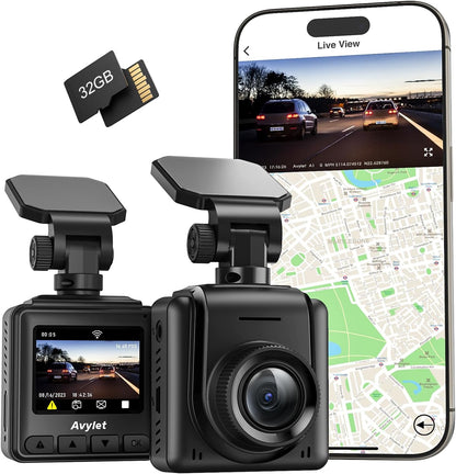 2K Dash Cam with 32 GB Card, 1.5'' IPS Screen, External GPS, WiFi Dash Camera for Cars, Front Dashcams for Cars with APP, WDR, Night Vision, 24 Hours Parking Monitor, G-Sensor, Loop Recording