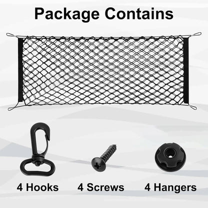 Cargo Net, Premium Dual-Layer Nylon Cargo Net for SUV, Automotive Exterior Accessories, Adjustable Elastic Trunk Net with Hook, Car Accessories for SUV, Truck, Pickup (35.4x15.7 Inch)