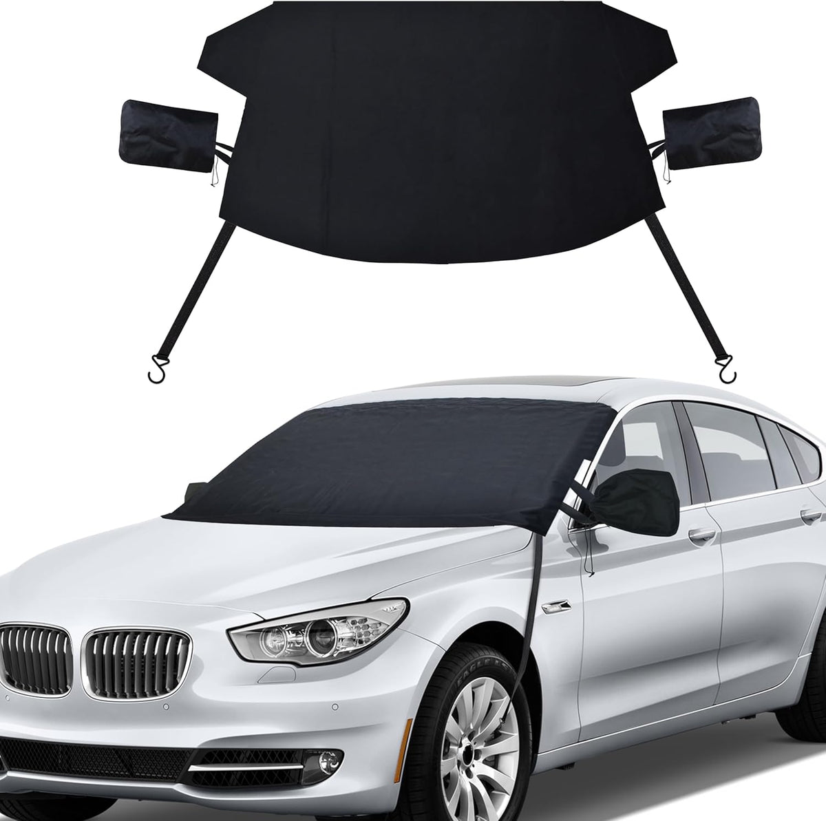EcoNour Windshield Cover for Ice and Snow - Universal Fit for Car, SUV, Truck, Heavy Duty 600D Oxford Fabric Frost Protector for Ice & Sleet, Includes Anti-Theft Straps, Medium (69"x42")